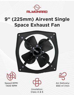 Almonard Exhaust Fan 9 Inch (225mm) - Air Vent Home & Kitchen With 4 Leaf Blades, 1400 RPM, Motor Capacitor, & Dual Ball Bearings - Powerful Suction-2