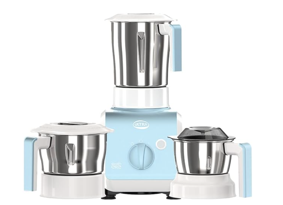 Stealth Elite MixerGrinder,750W,AISI304 FoodGradeSSJars &Blades,Serrated Stainless Steel Blades,ABS Body,3Jars Small (0.5L),Medium (0.8L), Large(1.5L),5Year MotorWarranty(Granite Black) (SKY BLUE)
