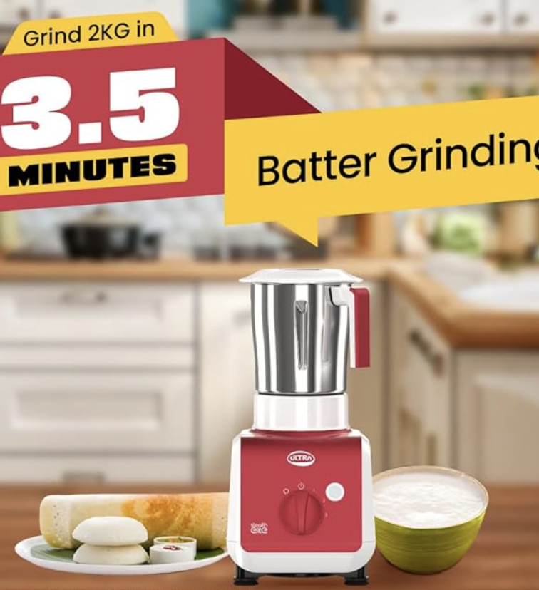 ULTRA Stealth Elite MixerGrinder 750W AISI304 Food Grade SS Jars &Blades Serrated Stainless Steel Blades ABS Body 3Jars Small (0.5L) Medium (0.8L) Large (1.5L) 5 Year Motor Warranty (Metallic Red)-2