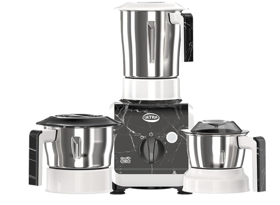 Stealth Elite MixerGrinder 750W AISI304 Food Grade SS Jars &Blades Serrated Stainless Steel Blades ABS Body 3Jars Small (0.5L) Medium (0.8L) Large (1.5L) 5 Year Motor Warranty (Granite Black)