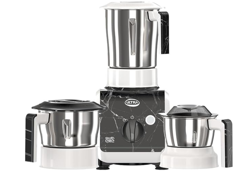 Stealth Elite MixerGrinder 750W AISI304 Food Grade SS Jars &Blades Serrated Stainless Steel Blades ABS Body 3Jars Small (0.5L) Medium (0.8L) Large (1.5L) 5 Year Motor Warranty (Granite Black)-1