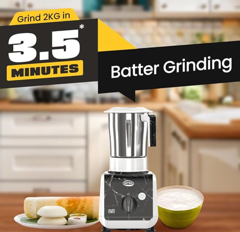 Stealth Elite MixerGrinder 750W AISI304 Food Grade SS Jars &Blades Serrated Stainless Steel Blades ABS Body 3Jars Small (0.5L) Medium (0.8L) Large (1.5L) 5 Year Motor Warranty (Granite Black)-2