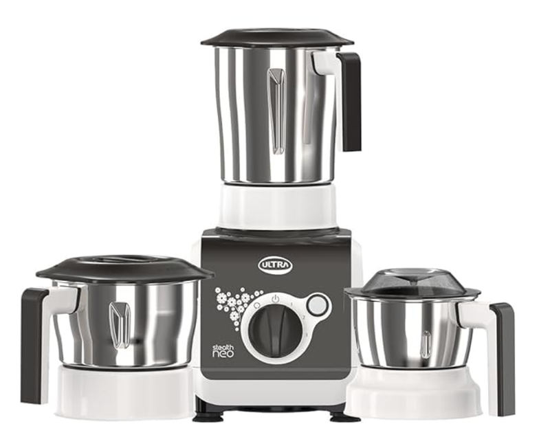 ULTRA Stealth neo MixerGrinder,750W,AISI304 Food Grade SS Jars &Blades,Serrated Stainless Steel Blades,Lesser noise,ABS Body,3Jars Small (0.5L),Medium (0.8L), Large(1.5L), 5Year Motor Warranty-1