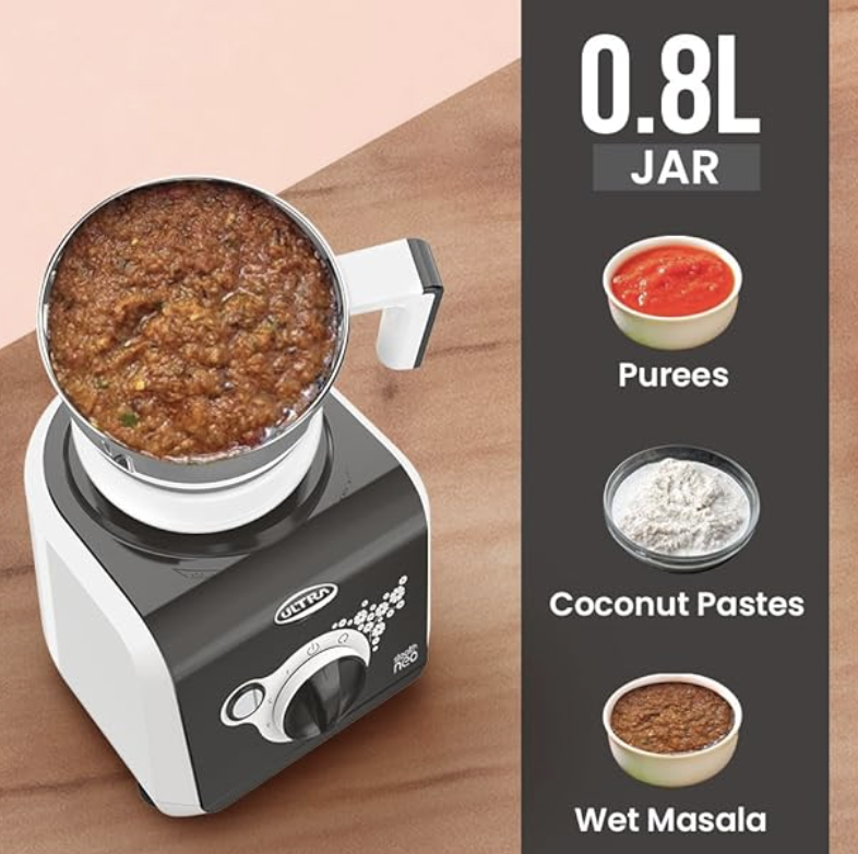 ULTRA Stealth neo MixerGrinder,750W,AISI304 Food Grade SS Jars &Blades,Serrated Stainless Steel Blades,Lesser noise,ABS Body,3Jars Small (0.5L),Medium (0.8L), Large(1.5L), 5Year Motor Warranty-2
