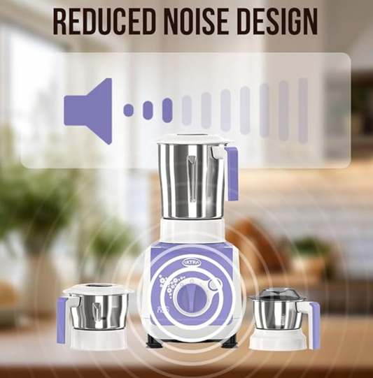 ULTRA Stealth neo MixerGrinder,750W,AISI304 Food Grade SS Jars &Blades,Serrated Stainless Steel Blades,Lesser noise,ABS Body,3Jars Small (0.5L),Medium (0.8L), Large(1.5L), 5Year Motor Warranty