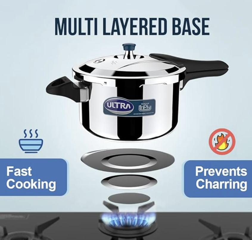 Ultra Triply Krono Pressure Cooker 1.5 Litre | Whistle Counter | Spillage Control | AISI 304 Food Grade Stainless Steel Cooker | 5 Years Warranty, Injection Moulded Handles & Induction Compatible-3