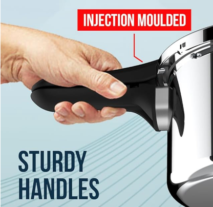 अल्ट्रा ट्रिपली क्रोनो प्रेशर कुकर 2 लीटर | सीटी काउंटर | स्पिलेज कंट्रोल | AISI 304 फ़ूड ग्रेड स्टेनलेस स्टील कुकर | 5 साल की वारंटी, इंजेक्शन मोल्डेड हैंडल और इंडक्शन कम्पैटिबल 