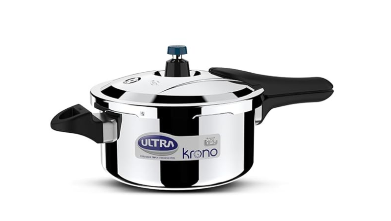 Ultra Triply Krono Pressure Cooker 4.5 Litre | Whistle Counter | Spillage Control | AISI 304 Food Grade Stainless Steel Cooker | 5 Years Warranty | 1.2 MM Lid Thickness | Induction Compatible-1