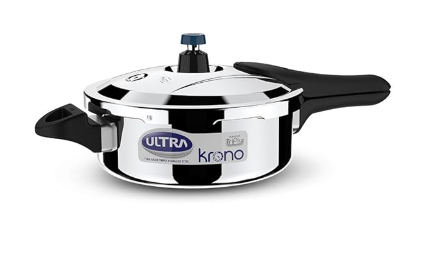 Ultra Triply Krono Pressure Cooker 3.5 Litre | Whistle Counter | Spillage Control | AISI 304 Food Grade Stainless Steel Cooker | 5 Years Warranty | Cooks Fast & Saves Gas | SCTS Technology