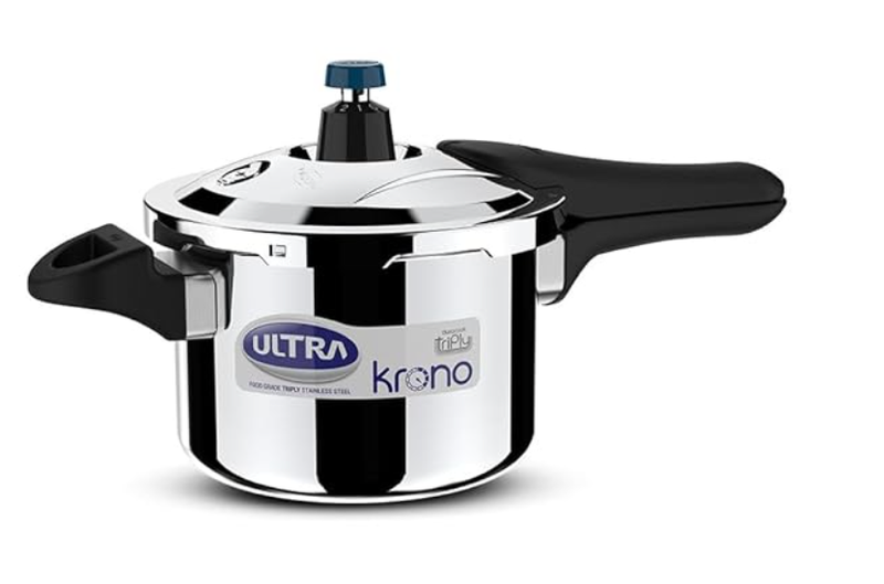 Ultra Triply Krono Pressure Cooker 3 Litre | Whistle Counter | Spillage Control | AISI 304 Food Grade Stainless Steel Cooker | 5 Years Warranty | 1.2 MM Lid Thickness | Induction Compatible-1