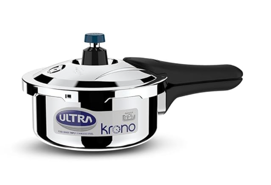 अल्ट्रा ट्रिपली क्रोनो प्रेशर कुकर 2 लीटर | सीटी काउंटर | स्पिलेज कंट्रोल | AISI 304 फ़ूड ग्रेड स्टेनलेस स्टील कुकर | 5 साल की वारंटी, इंजेक्शन मोल्डेड हैंडल और इंडक्शन कम्पैटिबल 