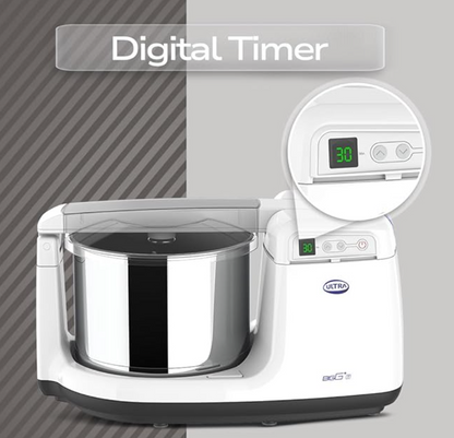 अल्ट्रा बिग + ट्विट ग्राइंडर 2.5L, पेटेंटेड शंक्वाकार पत्थर, डिजिटल टाइमर, ABS बॉडी, मल्टीयूटिलिटी ड्रम, CE प्रमाणित इनहाउस मोटर 5 साल की वारंटी के साथ, AISI 304 फ़ूड ग्रेड स्टेनलेस स्टील, 150W पावर, 230V (सफेद)। 