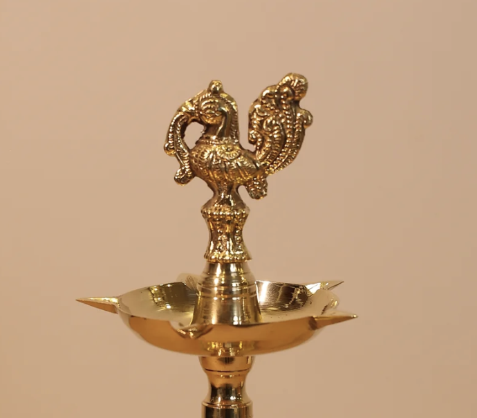 Handcrafted Brass Vilakku Lamp with Peacock Design for Pooja and Decor-2