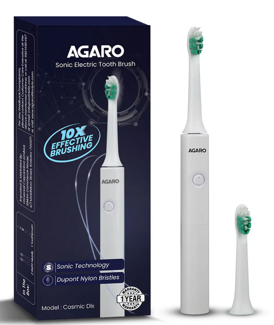AGARO Cosmic Dlx Sonic AAA Battery Electric Toothbrush For Adults, Power Toothbrush, Soft Nylon Bristles, AAA Battery, White