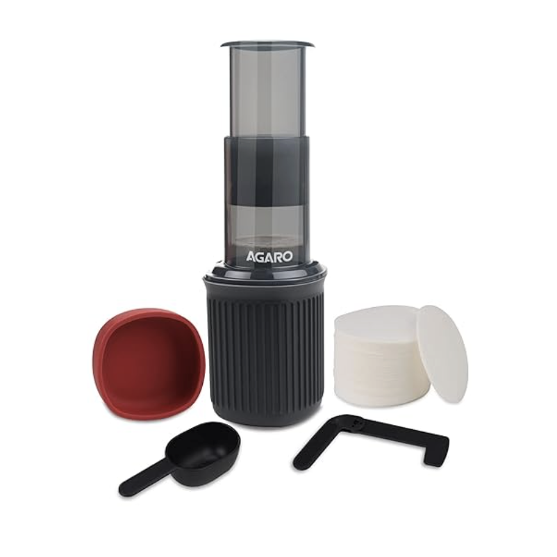 AGARO रॉयल मैनुअल प्रेस कॉफ़ी एस्प्रेसो मेकर ट्रैवल कप के साथ, ट्रैवल कॉफ़ी मेकर, पोर्टेबल, बोनस 500 पेपर फ़िल्टर 