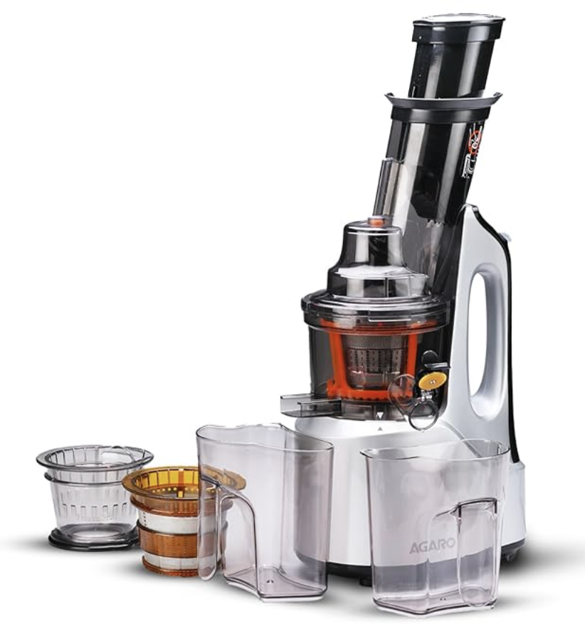 AGARO Imperial Slow Juicer, Professional Cold Press Whole Slow Juicer, 240 Watts Power Motor, 3 Strainers, All-in-1 Fruit & Vegetable Juicer, Grey/Black