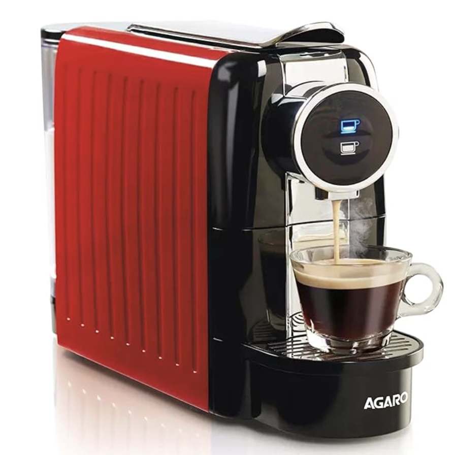 AGARO Galaxy Capsule Coffee Maker, Single Shot Espresso, Powerful 20 Bar Pressure, 650ml Water Tank, Automatic Temperature Control, Custom Brewing Volume, Anti Drip, Metal Body, Red.