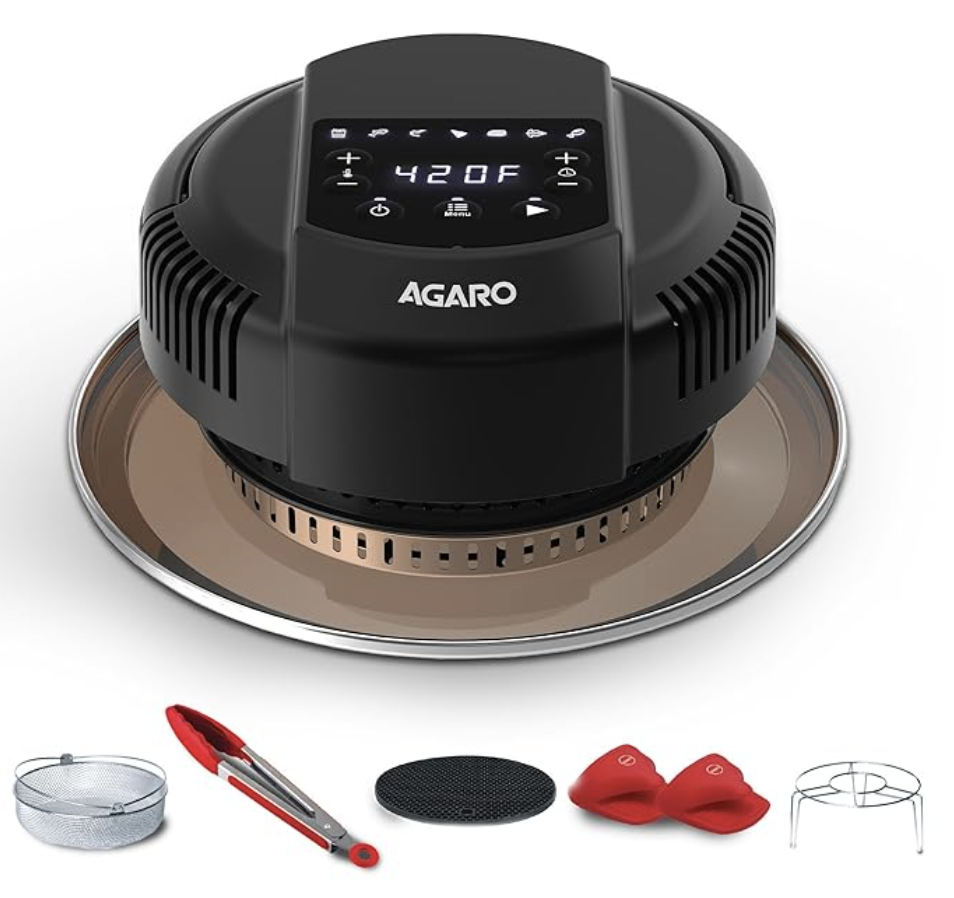 AGARO Imperial Pot Lid Air Fryer, 7-in-1 Electric Air Fry, Crisp, Broil, Bake In 5L, 6L and 8L Pressure Cooker/Metal Pots/Rice Cooker, 7 Preset Menu, 1000W, Home & Kitchen.
