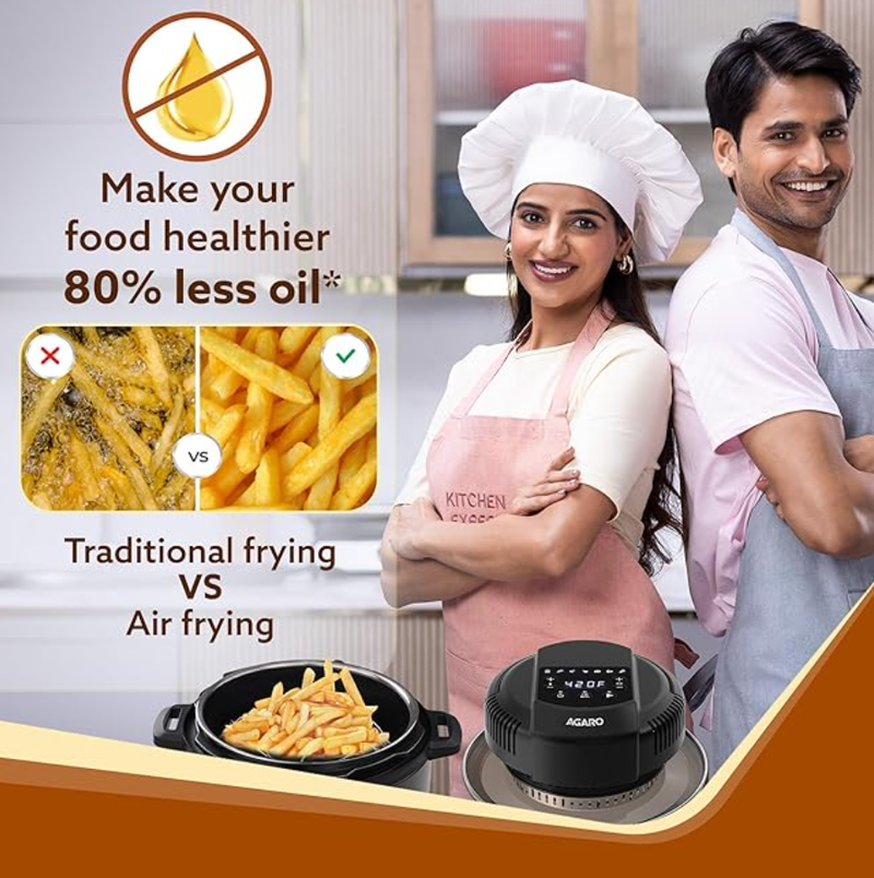 AGARO Imperial Pot Lid Air Fryer, 7-in-1 Electric Air Fry, Crisp, Broil, Bake In 5L, 6L and 8L Pressure Cooker/Metal Pots/Rice Cooker, 7 Preset Menu, 1000W, Home & Kitchen.-3