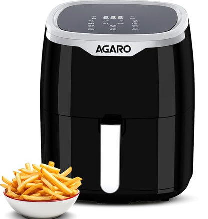 AGARO Galaxy Digital Air Fryer For Home, 4.5L, Electric Air Fryer, Convection Oven, 1400W, 7 Preset Programs & Reheat, 360 Degrees Air Circulation, Digital Touch Display, Bake, Roast, Toast, Black