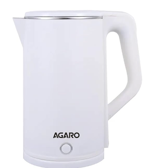 AGARO Elegant Electric Kettle, 1.8L, Double Layered Kettle, Stainless Steel Inner Body, Quick Boil, Water Boiler, Hot Water Kettle, For Making Black Tea & Black Coffee, Auto Shut Off, White