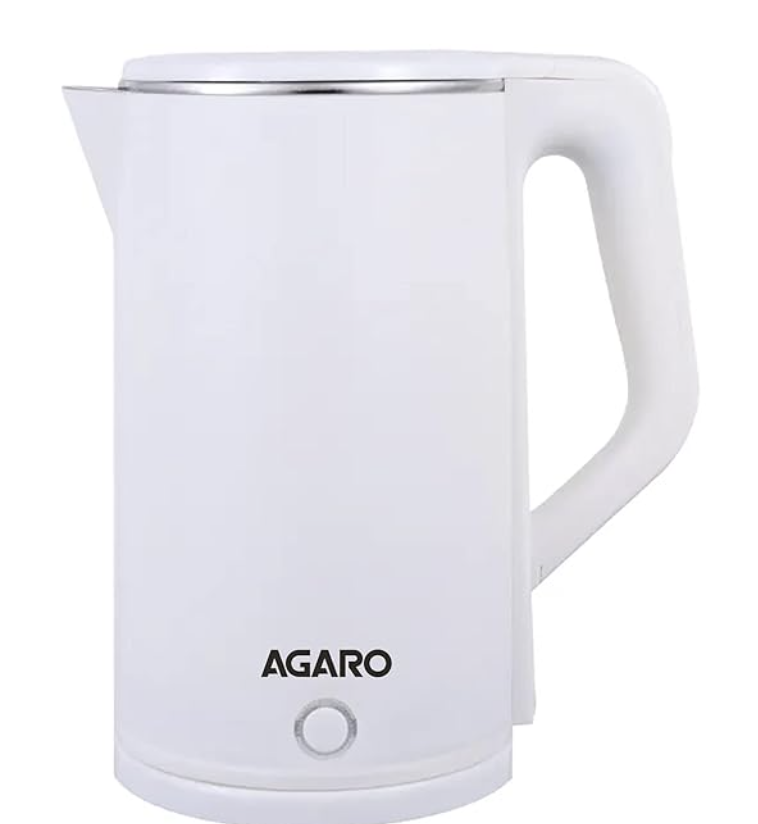 AGARO Elegant Electric Kettle, 1.8L, Double Layered Kettle, Stainless Steel Inner Body, Quick Boil, Water Boiler, Hot Water Kettle, For Making Black Tea & Black Coffee, Auto Shut Off, White-1