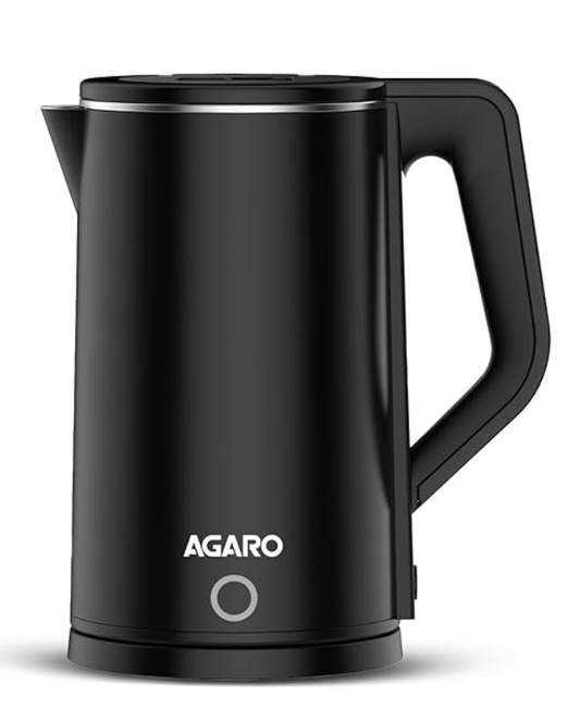 AGARO Elegant Electric Kettle, 1.8L, Double Layered Kettle, Stainless Steel Inner Body, Quick Boil, Water Boiler, Hot Water Kettle, For Making Black Tea & Black Coffee, Auto Shut Off, Black