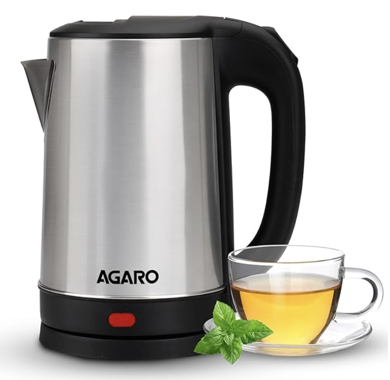 AGARO सॉनेट इलेक्ट्रिक केतली, 1.5 लीटर, 1500 वाट, स्टेनलेस स्टील बॉडी, तुरंत उबालने वाली, पानी उबालने वाली, गर्म पानी की केतली, काली चाय और काली कॉफ़ी बनाने के लिए, इंस्टेंट नूडल्स, ऑटो शट-ऑफ, कूल टच हैंडल 