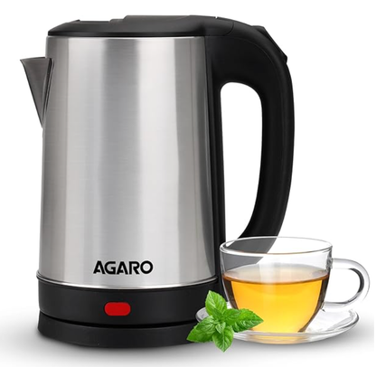 AGARO सॉनेट इलेक्ट्रिक केतली, 1.5 लीटर, 1500 वाट, स्टेनलेस स्टील बॉडी, तुरंत उबालने वाली, पानी उबालने वाली, गर्म पानी की केतली, काली चाय और काली कॉफ़ी बनाने के लिए, इंस्टेंट नूडल्स, ऑटो शट-ऑफ, कूल टच हैंडल 
