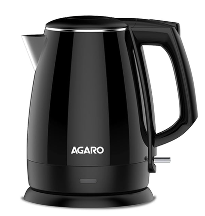 AGARO Royal Double Layered Kettle, 1.5 Litres, Double Layered Body, Cool Touch Handle, Dry Boiling Protection, Stainless Steel Inside Body, 1500 Watts, Black