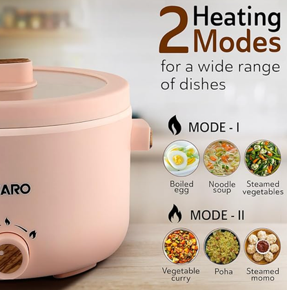 அகாரோ பிரைமோ மல்டி ஃபங்க்ஷன் பானை 2லி, இரட்டை அடுக்கு உடல், பீங்கான் பூசப்பட்ட உள் பானை, மாறி வெப்பநிலை அமைப்புகள், அகன்ற வாய், வெளிப்படையான மூடி, சமையல், கொதித்தல், வேகவைத்தல், முட்டை, காய்கறி 