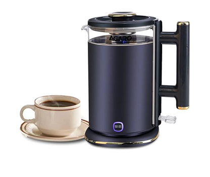 AGARO Regal Electric Kettle With Keep Warm Function, Stainless Steel & Glass Body, Double Wall Design, Hot Water Kettle With Auto Shut-Off And Boil Dry Protection, Black, 1355 Watts, 1.5 liter
