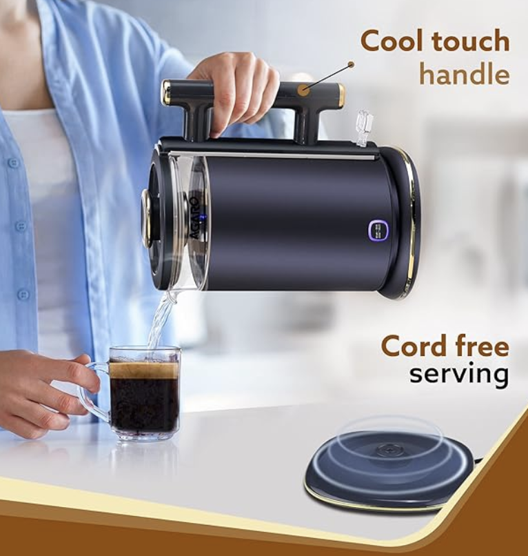 AGARO Regal Electric Kettle With Keep Warm Function, Stainless Steel & Glass Body, Double Wall Design, Hot Water Kettle With Auto Shut-Off And Boil Dry Protection, Black, 1355 Watts, 1.5 liter