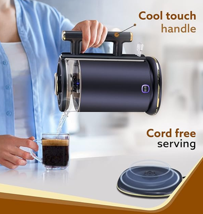 AGARO Regal Electric Kettle With Keep Warm Function, Stainless Steel & Glass Body, Double Wall Design, Hot Water Kettle With Auto Shut-Off And Boil Dry Protection, Black, 1355 Watts, 1.5 liter