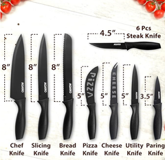 AGARO Grand 17Pcs Kitchen Knife Set with Acrylic Stand, High Carbon Stainless Steel, Professional Chef Knife Set for Kitchen, (13 Knifes + Acrylic Stand +Scissors +Peeler & Knife Sharpener, Black)-2