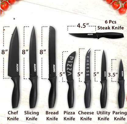 AGARO Grand 17Pcs Kitchen Knife Set with Acrylic Stand, High Carbon Stainless Steel, Professional Chef Knife Set for Kitchen, (13 Knifes + Acrylic Stand +Scissors +Peeler & Knife Sharpener, Black)