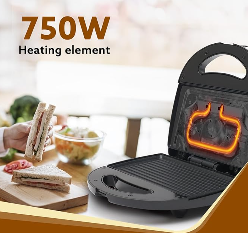 அகாரோ டெலைட் சாண்ட்விச் மேக்கர், 750W, 4 ஸ்லைஸ் நான்-ஸ்டிக் கிரில் பிளேட், பவர் இண்டிகேட்டர், ஆயில் ஃப்ரீ டோஸ்டிங், கிரில்லிங், கருப்பு -2