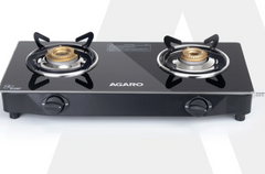 Elite 2 Burners Gas Stove, Toughened Glass Top, Round Brass Burners, 1 Small & 1 Medium Size Burner, Spill Proof Fixed Drip Tray, Manual Ignition, Kitchen Use, Regular Cooking Use, Black-1