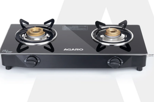 एलीट 2 बर्नर गैस स्टोव, मज़बूत ग्लास टॉप, गोल पीतल बर्नर, 1 छोटा और 1 मध्यम आकार का बर्नर, स्पिल प्रूफ़ फिक्स्ड ड्रिप ट्रे, मैन्युअल इग्निशन, रसोई में इस्तेमाल, नियमित खाना पकाने में इस्तेमाल, काला 