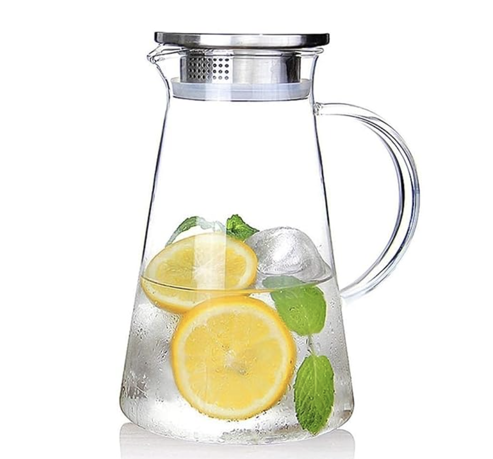 AGARO Elite Borosilicate Water Jug 1.8 Litre, Stainless Steel Air Tight Lid,Iced Tea Pitcher, Water Jug, Hot Cold Water, Milk and Juice Beverage Carafes