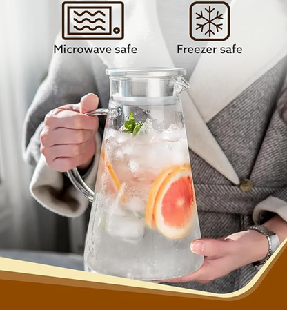 AGARO Elite Borosilicate Water Jug 1.8 Litre, Stainless Steel Air Tight Lid,Iced Tea Pitcher, Water Jug, Hot Cold Water, Milk and Juice Beverage Carafes