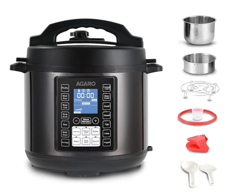 AGARO Imperial Electric Pressure Cooker, 6 litres, 1.5Kgs (approx. 10 cups) raw rice, 14 Pre-Set multi Cooking Functions, Adjustable Pressure, Timer, Stainless Steel Pot, Pressure Cook, Slow Cook-1