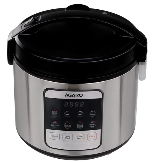 AGARO Royal Electric Rice Cooker, 5 Litre Ceramic Coated Inner Bowl, Steam Basket, 6 Preset Cooking Function With Advanced Fuzzy Logic, Keep Warm Function, 1.5Kgs (approx. 10 cups) raw rice, Silver