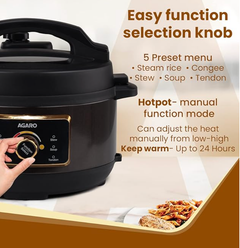 AGARO Royal Electric Pressure Cooker, 3 Liter Stainless Steel Inner Pot, 5 Preset Menu, Automatic Cooking, Black-2