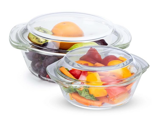 AGARO Elite Borosilicate Glass Casseroles with Lid, Set of 2, 700 ml & 1500ml, Kitchen, Oven, Microwave and Freezer Safe, Scratch Resistant, Transparent.