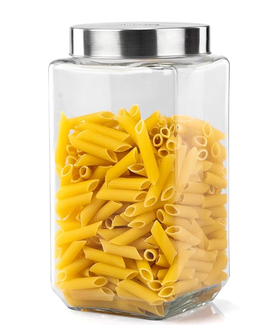AGARO Elegant Glass Jar 2250 ml, Square Shaped, Steel Lid, Storage Glass Container, Transparent, Kitchen Organiser, Multipurpose Jar.