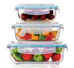 AGARO Borosilicate Glass Containers with Lids, 3 pcs Set, 370ml, 640ml &1040ml, Kitchen, Microwave, Oven & Freezer Safe, Baking Dish, Rectangle, Baking Tray, Scratch Resistant, Transparent-1