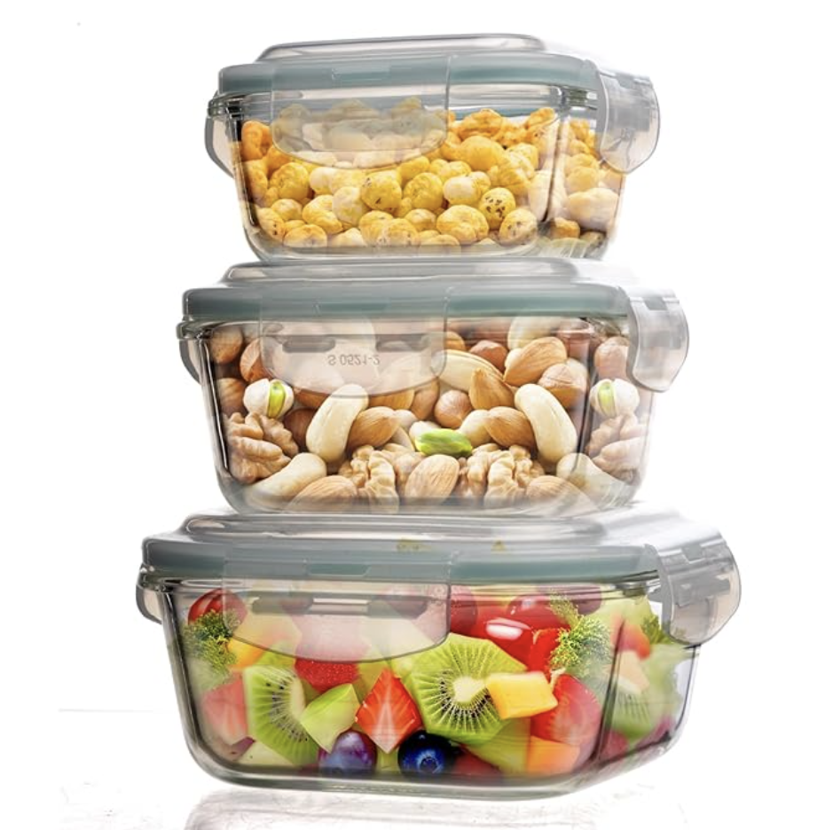 மூடிகளுடன் கூடிய AGARO போரோசிலிகேட் கண்ணாடி கொள்கலன், 3 பிசிக்கள் தொகுப்பு, 320மிலி, 520மிலி &amp; 800மிலி, மைக்ரோவேவ், ஓவன் &amp; ஃப்ரீசர் சேஃப், பேக்கிங் டிஷ், சதுரம், பேக்கிங் டிரே, கீறல் எதிர்ப்பு, வெளிப்படையானது 