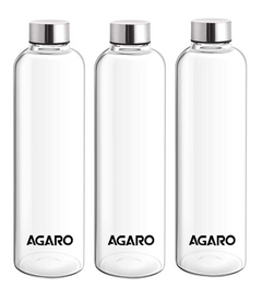 AGARO Elite Borosilicate Glass Water Bottles, Pack of 3, 1000ml Capacity Each, Microwave & Freezer Safe, Leak Proof & Airtight Lid, Scratch Resistant, Transparent.-1