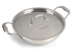 AGARO Royal Honey Comb Kadai, 2.25L Capacity, 24 cm Diameter, Gas & Induction Compatible, Tri-Ply Steel with Honey Comb Design, Riveted Handle, Food Safe & PFOA Free, Cooking, Frying, Serving, Silver-1